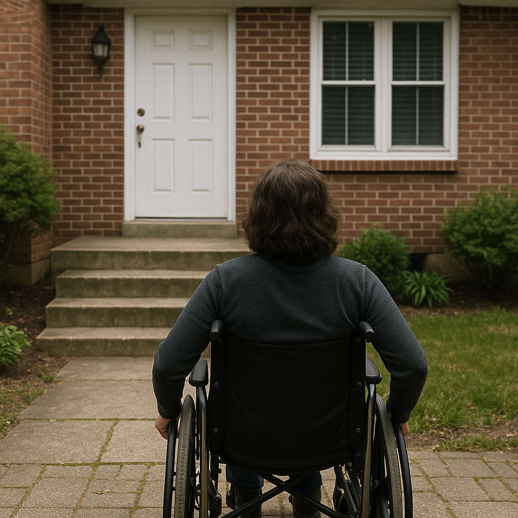 Person in wheelchair using ramp