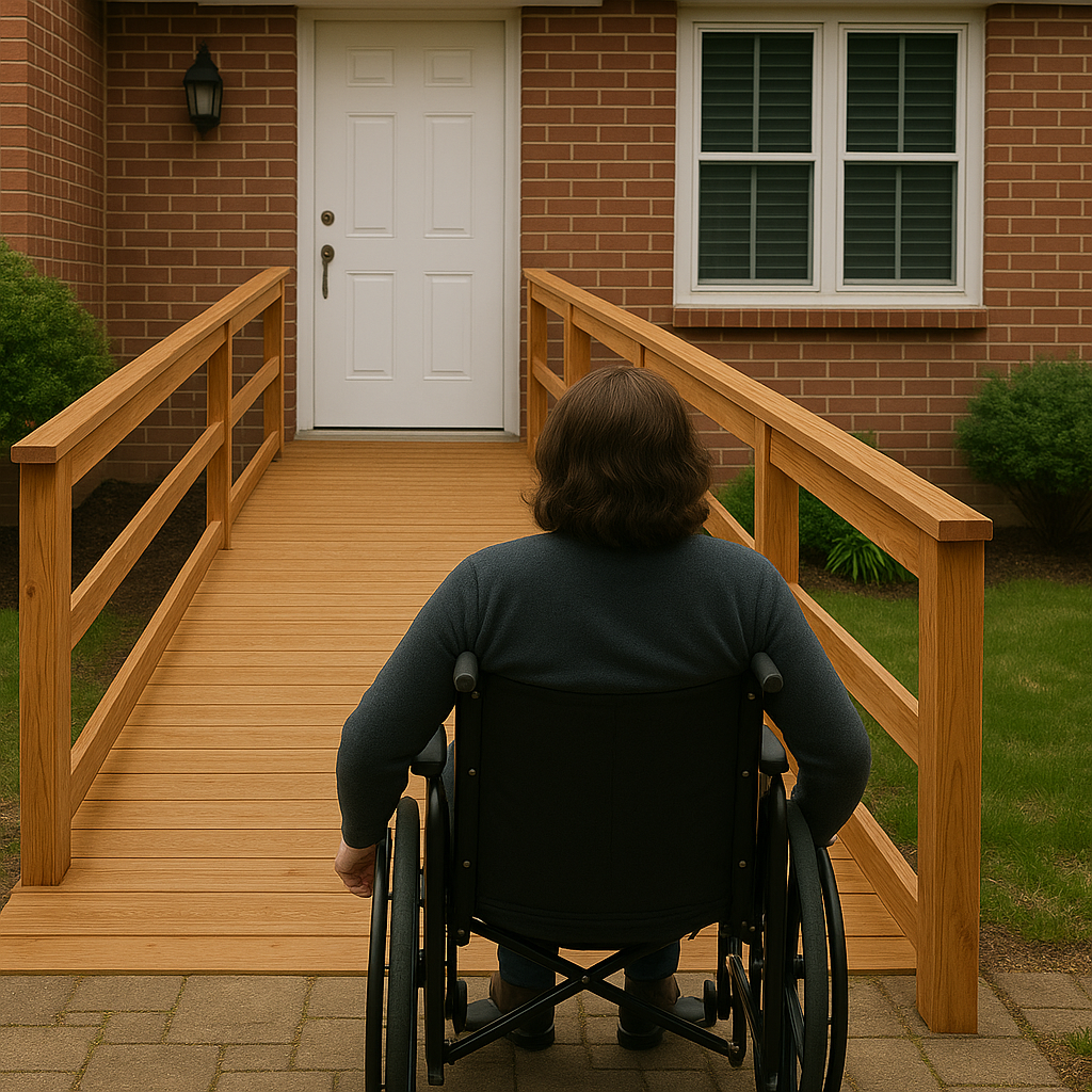 Person in wheelchair using ramp